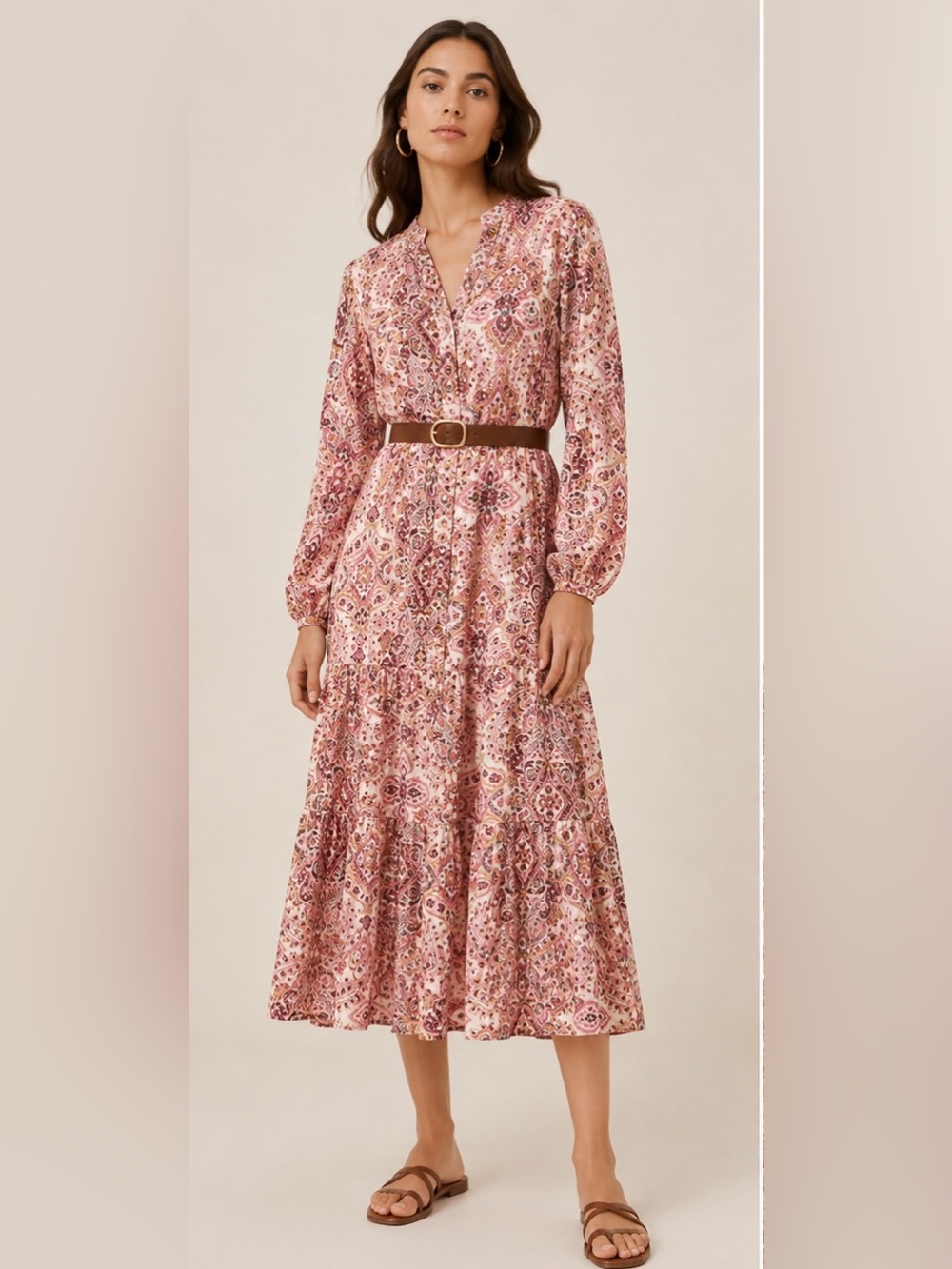 ZARA Printed satin button-front midi dress with belt. S NWT